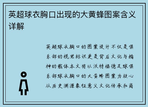 英超球衣胸口出现的大黄蜂图案含义详解